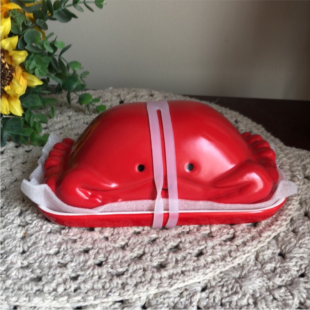 Red Ceramic CRAB Butter Dish - Picture 6 of 6
